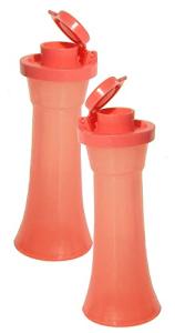 Coral Tupperware Mini 4-Inch Salt and Pepper Shakers