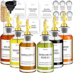 Olive Oil Dispenser Set with Spout and Labels