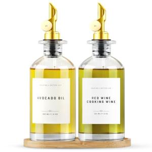 Olive Oil Dispenser with Bamboo Tray & Spout