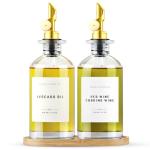 Olive Oil Dispenser with Bamboo Tray & Spout