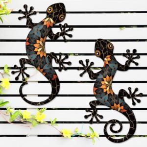 Metal Gecko Wall Art for Outdoor Spaces, 2 Pcs