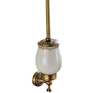 Antique Brass Toilet Brush Holder with Ceramic Cup