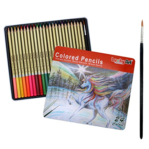 Lucky Art 24 Watercolor Pencils with Brush Set