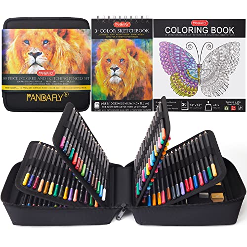 PANDAFLY 150 Colored Pencils with Coloring Book Set