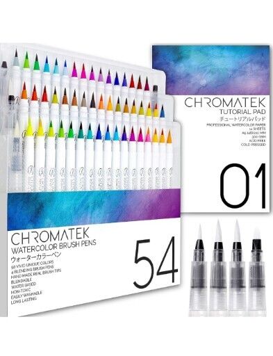 54 Unique Watercolor Pens with Blending Brushes