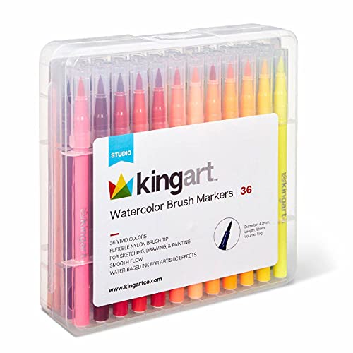 KINGART 36-Color Watercolor Brush Marker Set