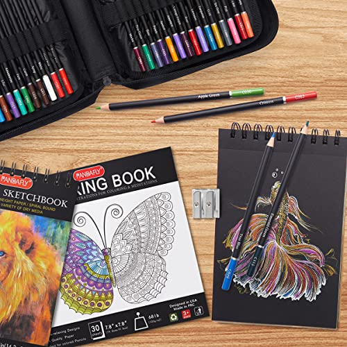 PANDAFLY 150 Colored Pencils with Coloring Book Set