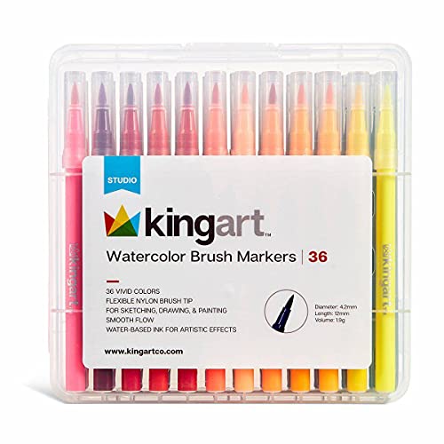 KINGART 36-Color Watercolor Brush Marker Set