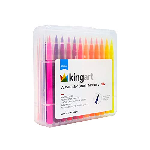 KINGART 36-Color Watercolor Brush Marker Set