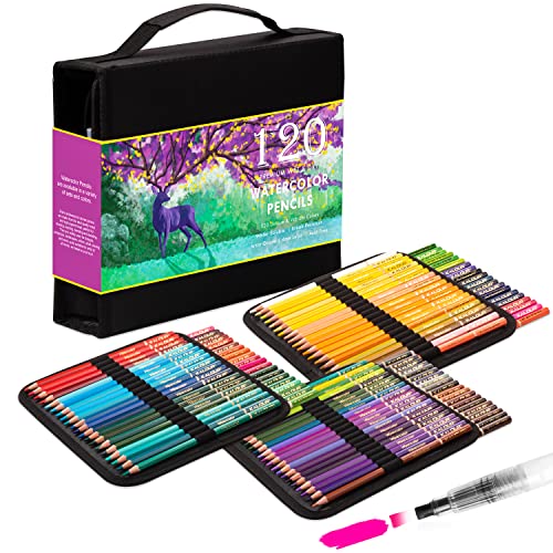 KALOUR 120 Watercolor Pencils Set with Brush Pen