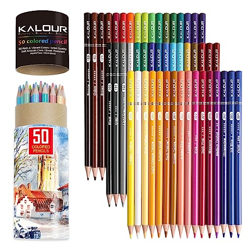 KALOUR 50 Vibrant Soft Core Colored Pencils
