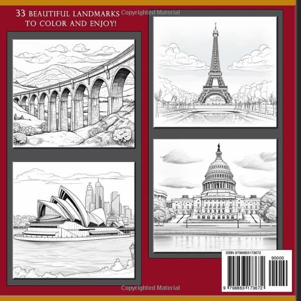Architecture: Famous World Landmarks Coloring Book for Adults