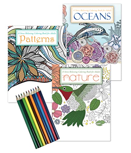 ZOCO Adult Coloring Gift Pack: 3 Books + Colored Pencils