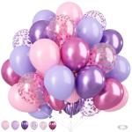50PCS Pink Purple Metallic & Confetti Balloons
