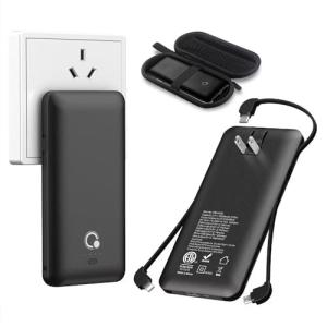 Slim 10000mAh Power Bank with Built-in Wall Plug