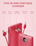 Compact 10000mAh Portable Charger with Built-in Cables