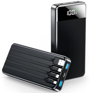 Compact 35000mAh Power Bank with Built-in Cables