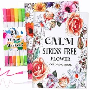 Adult Coloring Book Set with Markers for Relaxation