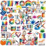 100 Watercolor Art Stickers for Scrapbooks and Crafts