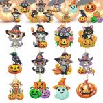 12 Halloween Cat & Pumpkin Diamond Art Keychains