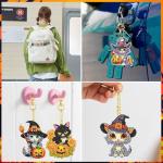 12 Halloween Cat & Pumpkin Diamond Art Keychains
