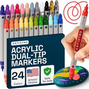 24 Vibrant Dual-Tip Acrylic Paint Markers