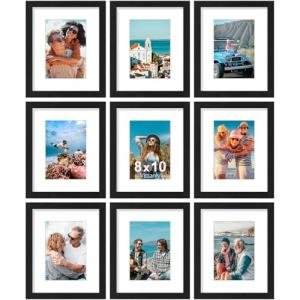 9 Pack Black Picture Frames for 5x7 or 8x10