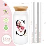 Monogrammed Frosted Glass Tumbler with Straw