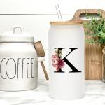 Monogrammed Frosted Glass Tumbler with Straw
