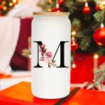 Monogrammed Frosted Glass Tumbler with Straw