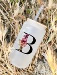 Monogrammed Frosted Glass Tumbler with Straw