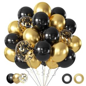 50PCS Black and Gold Confetti Balloons Set