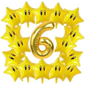 Star and Number 6 Foil Balloons Set