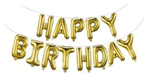 Gold Happy Birthday Mylar Balloon Banner Decor