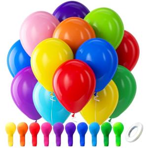 Bright Rainbow Latex Balloons, 100 Pack for Parties