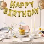 Gold Happy Birthday Mylar Balloon Banner Decor