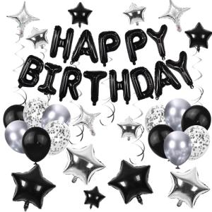56 PCS Black and Silver Birthday Balloon Set