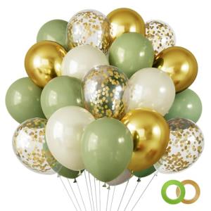 Sage Green and Gold Confetti Balloons Set