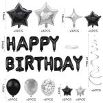 56 PCS Black and Silver Birthday Balloon Set