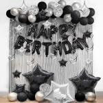 56 PCS Black and Silver Birthday Balloon Set