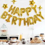Gold Happy Birthday Banner Balloon Set 16 Inch