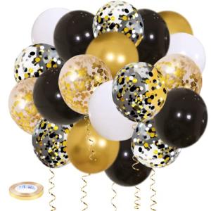 Black Gold Confetti Balloons – 50 Pack 12 Inch