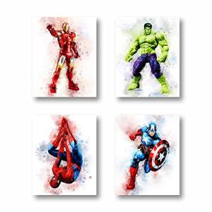 Superheroes Watercolor Art Prints Set of 4