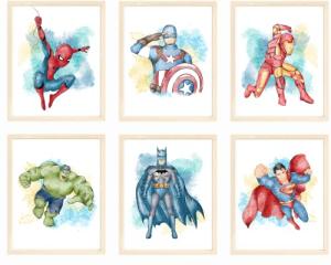 Superhero Wall Art Set – 6 Prints for Kids