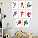 Superhero Posters Set for Kids' Rooms, 8 Pack
