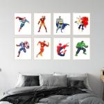 Superhero Posters Set for Kids' Rooms, 8 Pack