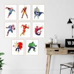 Superhero Posters Set for Kids' Rooms, 8 Pack