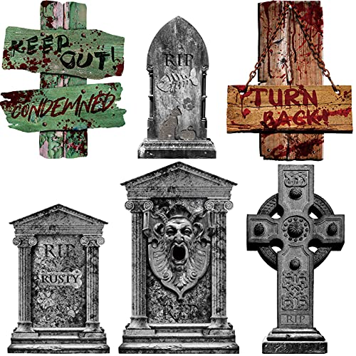 6 Pack Halloween Yard Signs and Tombstones Set