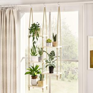 Wooden Window Plant Hanger with Shelves for Indoors