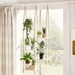 Wooden Window Plant Hanger with Shelves for Indoors